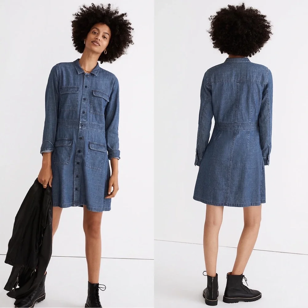Madewell Denim Chambray Utility Button-up Collared Shirtdress - Picture 2 of 6
